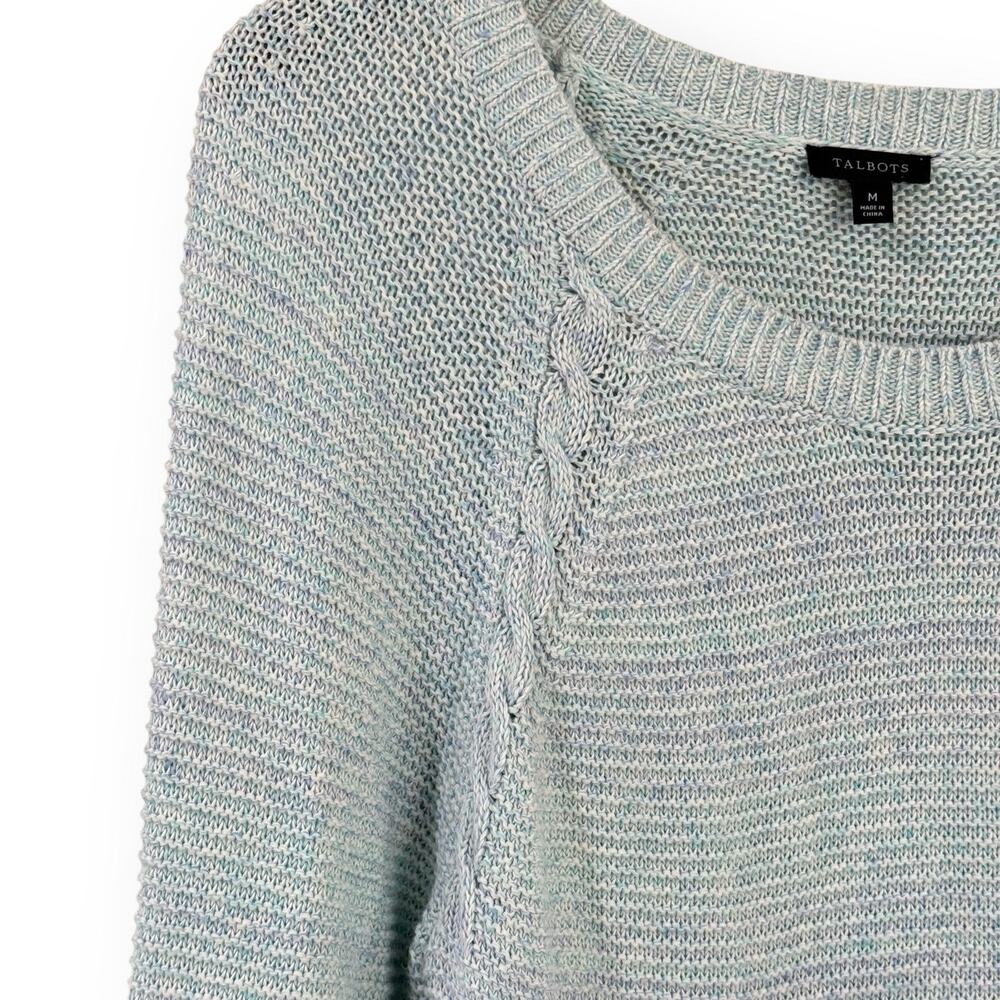 Talbots Marl Block Sweater Womens M Blue Pink Trim Cotton Linen Tunic Pullover - Picture 4 of 9